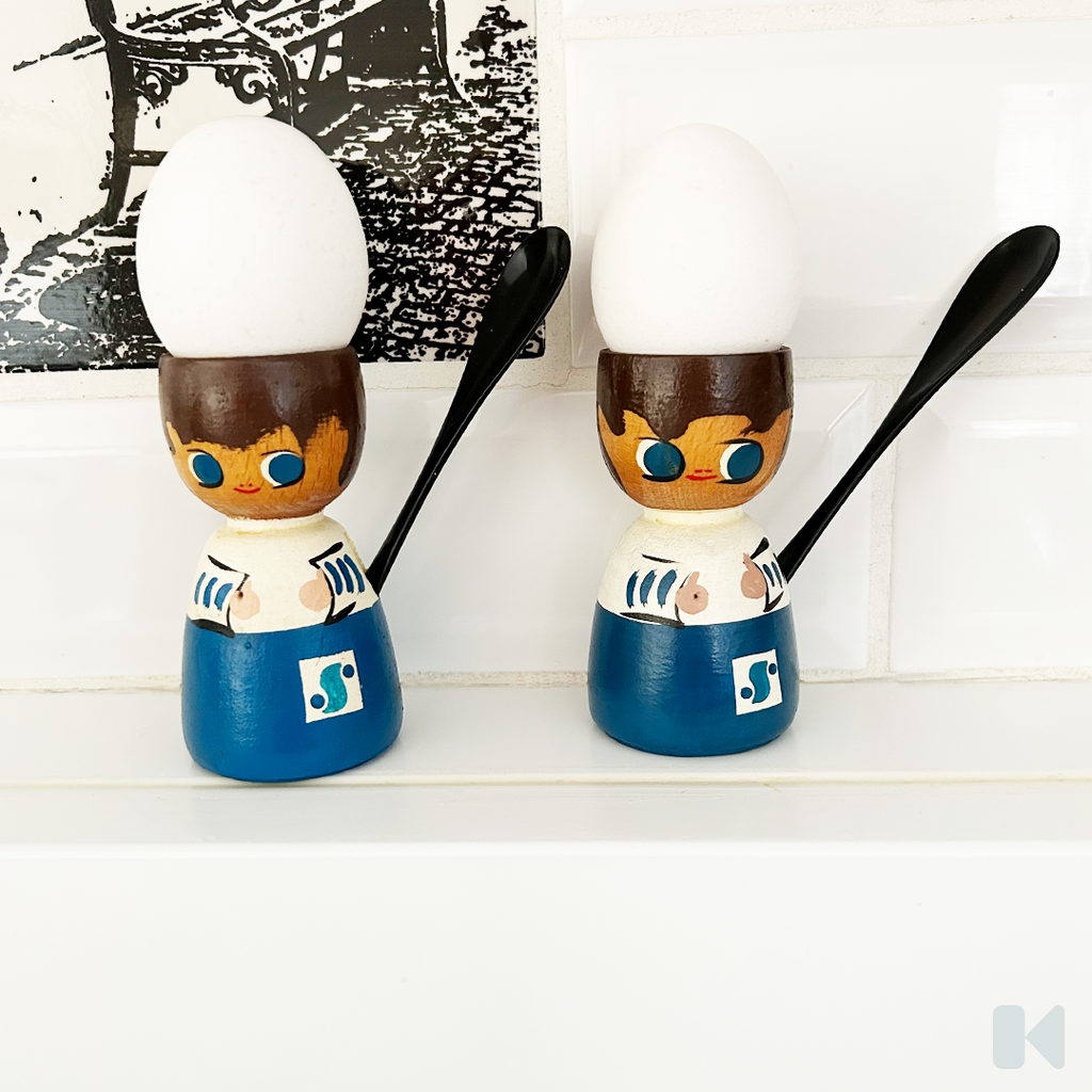 Anne Beate Designs | 2 Hand Painted Wooden Egg Cups & Spoons