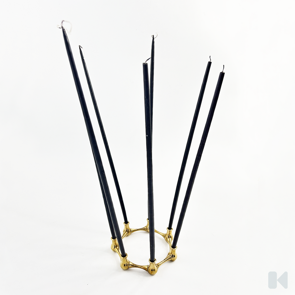 Dansk | Brass Holder with 12 Black Tiny Tapers